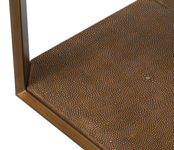 Sarreid Gilbert Shagreen Side Table In Tawny Brown With Antique Brass Accents - Stylish Storage Solution Tan  54257-35