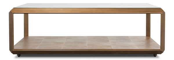 Sarreid Gilbert Shagreen Cocktail Table In Tawny Brown With Antique Brass Accents - Elegant And Chic Design Tan  54258-35