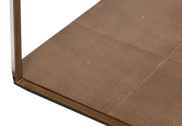 Sarreid Gilbert Shagreen Cocktail Table In Tawny Brown With Antique Brass Accents - Elegant And Chic Design Tan  54258-35