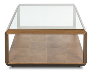 Sarreid Gilbert Shagreen Cocktail Table In Tawny Brown With Antique Brass Accents - Elegant And Chic Design Tan  54258-35