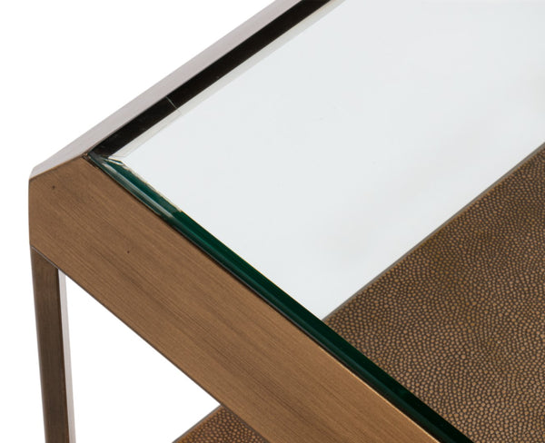 Sarreid Gilbert Shagreen Cocktail Table In Tawny Brown With Antique Brass Accents - Elegant And Chic Design Tan  54258-35