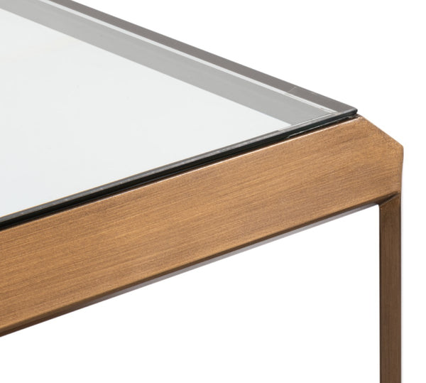 Sarreid Gilbert Shagreen Cocktail Table In Tawny Brown With Antique Brass Accents - Elegant And Chic Design Tan  54258-35