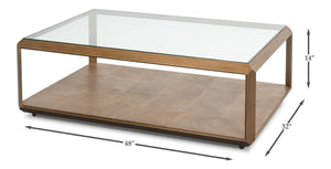 Sarreid Gilbert Shagreen Cocktail Table In Tawny Brown With Antique Brass Accents - Elegant And Chic Design Tan  54258-35