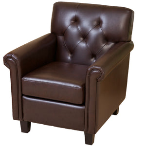 English Elm Christopher Knight Home® - VERONICA Tufted Club Chair in Brown PU Bonded Leather — Compact, Padded Backrest for Cozy Reading Nap Comfort 54258.00PU
