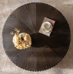 English Elm 35.4 Modern Round Retro Coffee Table with Solid Wood & MDF, Sturdy 110lb Capacity, Stylish Centerpiece Brown W757P241082