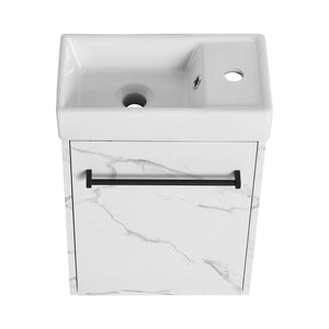 English Elm 16'' Floating Wall-Mounted Bathroom Vanity with Ceramic Basin, Soft-Close Door, Water-Resist Finish White W999P236337
