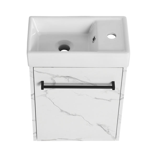English Elm 16'' Floating Wall-Mounted Bathroom Vanity with Ceramic Basin, Soft-Close Door, Water-Resist Finish White W999P236337