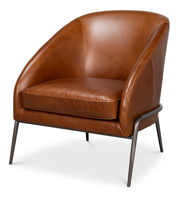 Sarreid Simmons Leather Chair In Rich Havana Brown With Gun Black Iron Accents For Timeless Elegance Brown  54260