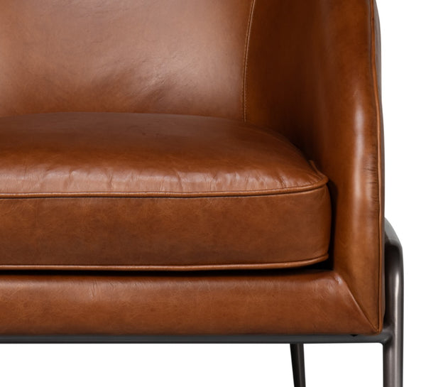 Sarreid Simmons Leather Chair In Rich Havana Brown With Gun Black Iron Accents For Timeless Elegance Brown  54260
