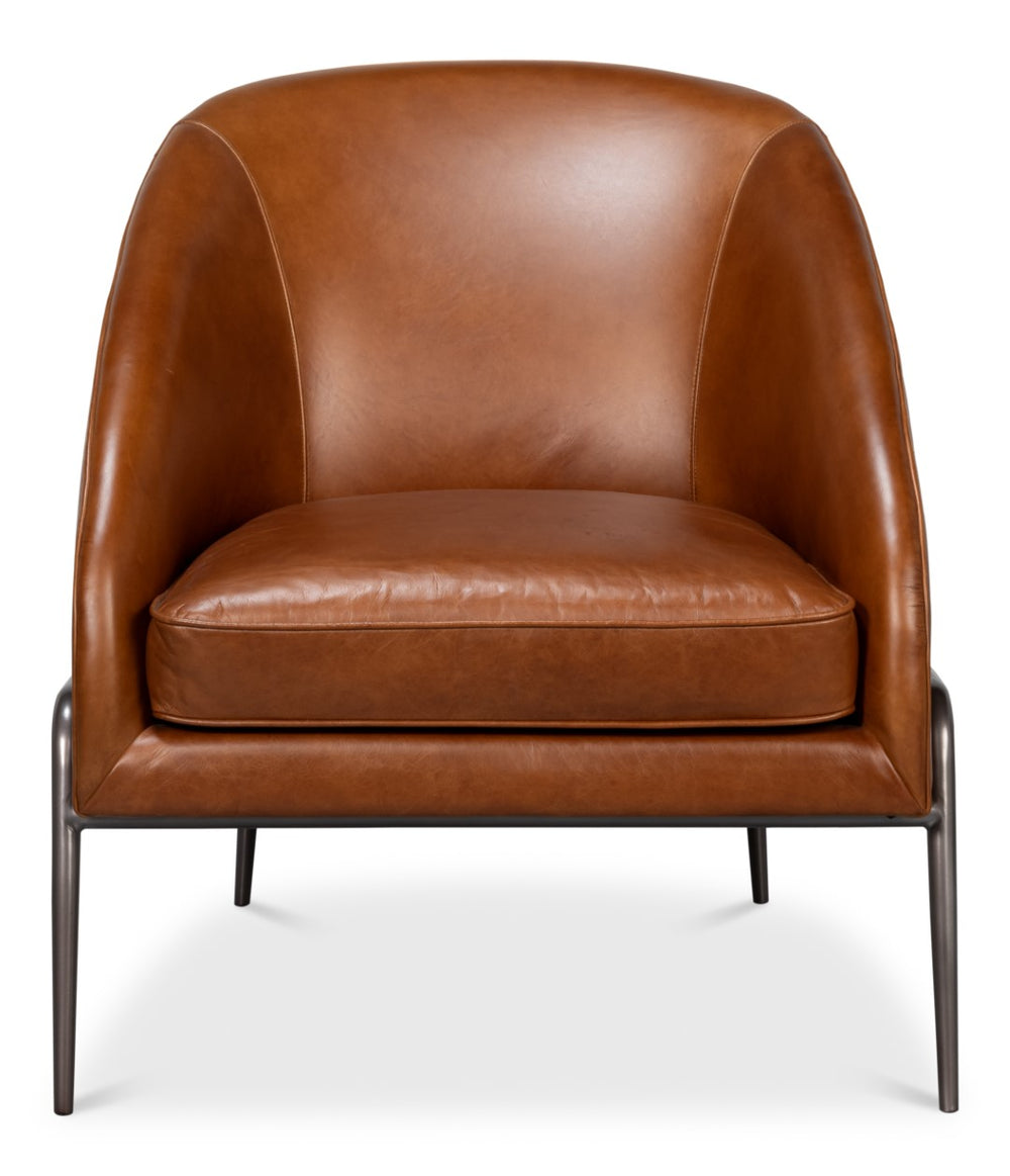 Sarreid Simmons Leather Chair In Rich Havana Brown With Gun Black Iron Accents For Timeless Elegance Brown  54260