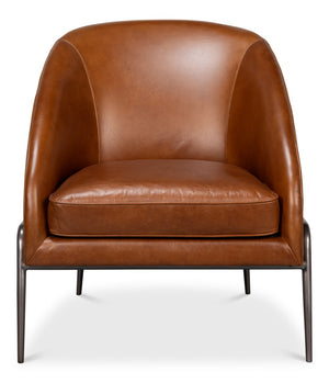 Sarreid Simmons Leather Chair In Rich Havana Brown With Gun Black Iron Accents For Timeless Elegance Brown  54260