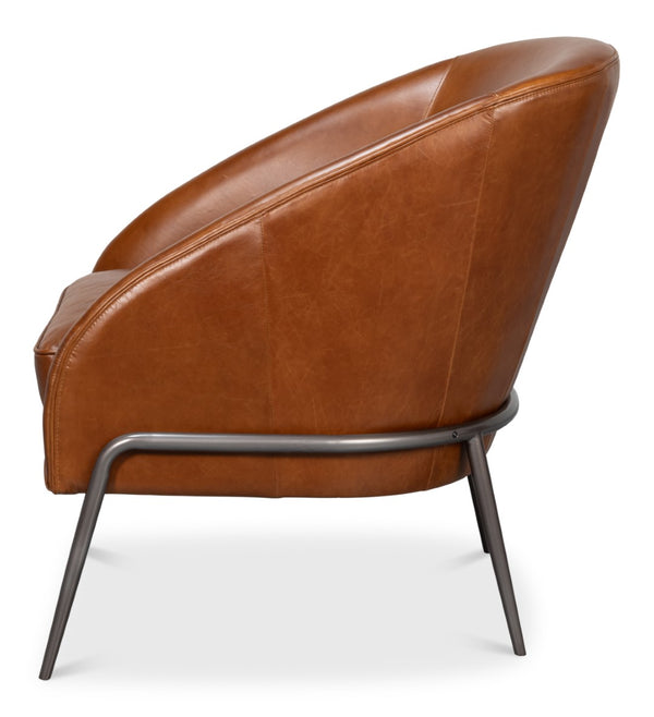 Sarreid Simmons Leather Chair In Rich Havana Brown With Gun Black Iron Accents For Timeless Elegance Brown  54260