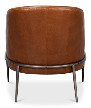 Sarreid Simmons Leather Chair In Rich Havana Brown With Gun Black Iron Accents For Timeless Elegance Brown  54260
