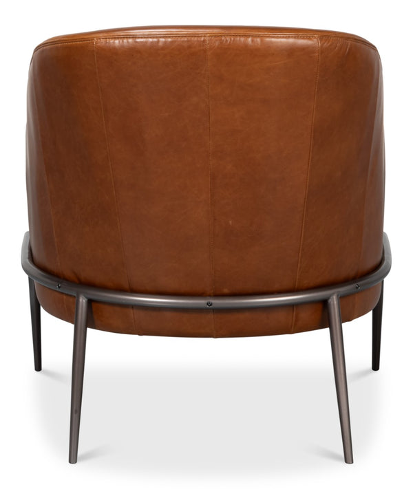 Sarreid Simmons Leather Chair In Rich Havana Brown With Gun Black Iron Accents For Timeless Elegance Brown  54260