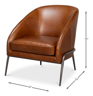 Sarreid Simmons Leather Chair In Rich Havana Brown With Gun Black Iron Accents For Timeless Elegance Brown  54260