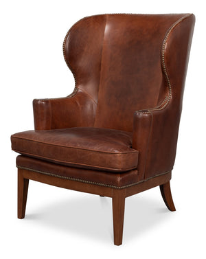 Sarreid Smithfield Wing Chair Newark Brown - Luxurious Leather Comfort With Timeless Classic Design For Any Space Brown  54264
