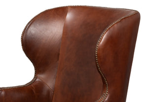 Sarreid Smithfield Wing Chair Newark Brown - Luxurious Leather Comfort With Timeless Classic Design For Any Space Brown  54264