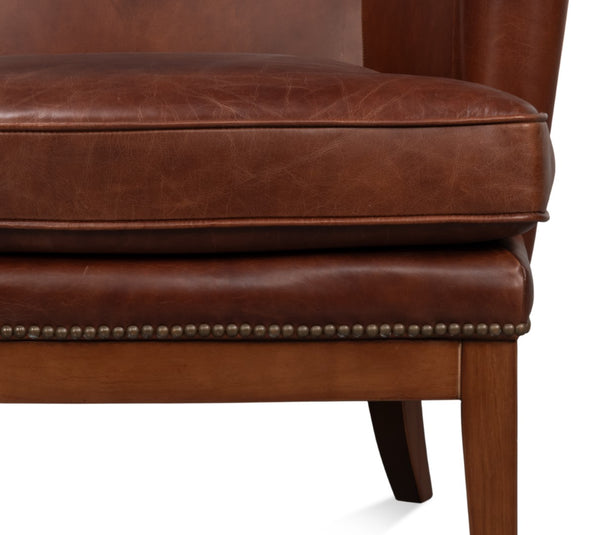 Sarreid Smithfield Wing Chair Newark Brown - Luxurious Leather Comfort With Timeless Classic Design For Any Space Brown  54264