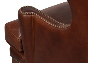 Sarreid Smithfield Wing Chair Newark Brown - Luxurious Leather Comfort With Timeless Classic Design For Any Space Brown  54264