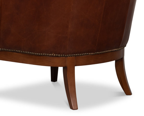 Sarreid Smithfield Wing Chair Newark Brown - Luxurious Leather Comfort With Timeless Classic Design For Any Space Brown  54264