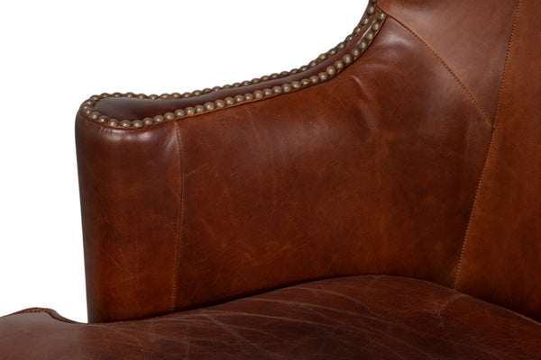 Sarreid Smithfield Wing Chair Newark Brown - Luxurious Leather Comfort With Timeless Classic Design For Any Space Brown  54264