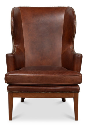 Sarreid Smithfield Wing Chair Newark Brown - Luxurious Leather Comfort With Timeless Classic Design For Any Space Brown  54264