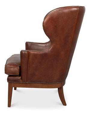 Sarreid Smithfield Wing Chair Newark Brown - Luxurious Leather Comfort With Timeless Classic Design For Any Space Brown  54264