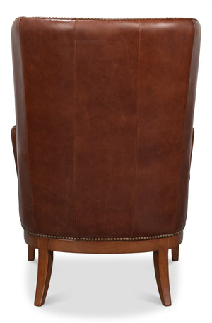Sarreid Smithfield Wing Chair Newark Brown - Luxurious Leather Comfort With Timeless Classic Design For Any Space Brown  54264