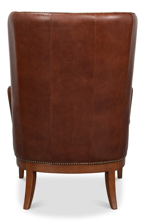 Sarreid Smithfield Wing Chair Newark Brown - Luxurious Leather Comfort With Timeless Classic Design For Any Space Brown  54264