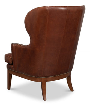 Sarreid Smithfield Wing Chair Newark Brown - Luxurious Leather Comfort With Timeless Classic Design For Any Space Brown  54264