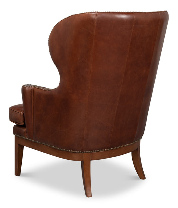 Sarreid Smithfield Wing Chair Newark Brown - Luxurious Leather Comfort With Timeless Classic Design For Any Space Brown  54264