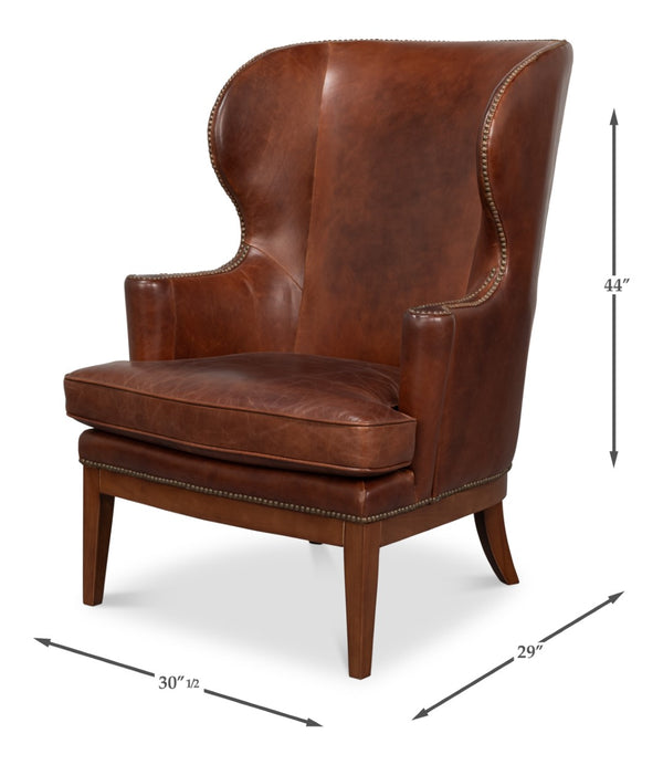 Sarreid Smithfield Wing Chair Newark Brown - Luxurious Leather Comfort With Timeless Classic Design For Any Space Brown  54264