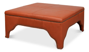 Sarreid Streetman Cocktail Ottoman In Hermes Brown Leather With Aged Brass Nailheads – Elegant Design & Comfort Brown  54266