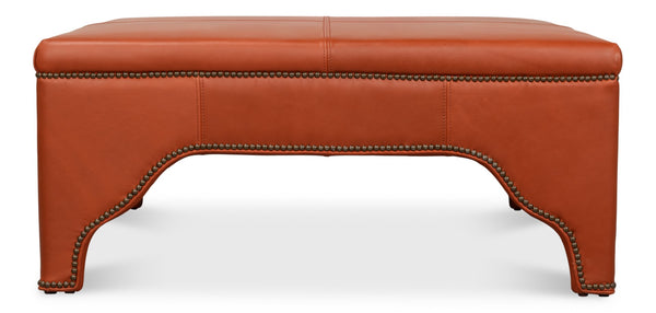 Sarreid Streetman Cocktail Ottoman In Hermes Brown Leather With Aged Brass Nailheads – Elegant Design & Comfort Brown  54266