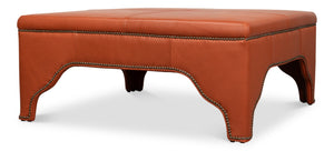 Sarreid Streetman Cocktail Ottoman In Hermes Brown Leather With Aged Brass Nailheads – Elegant Design & Comfort Brown  54266