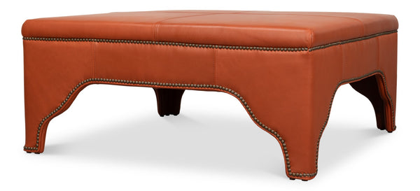 Sarreid Streetman Cocktail Ottoman In Hermes Brown Leather With Aged Brass Nailheads – Elegant Design & Comfort Brown  54266