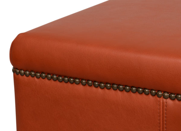 Sarreid Streetman Cocktail Ottoman In Hermes Brown Leather With Aged Brass Nailheads – Elegant Design & Comfort Brown  54266