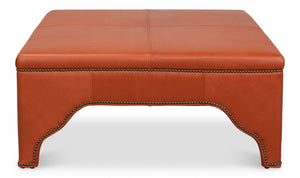 Sarreid Streetman Cocktail Ottoman In Hermes Brown Leather With Aged Brass Nailheads – Elegant Design & Comfort Brown  54266
