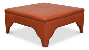 Sarreid Streetman Cocktail Ottoman In Hermes Brown Leather With Aged Brass Nailheads – Elegant Design & Comfort Brown  54266