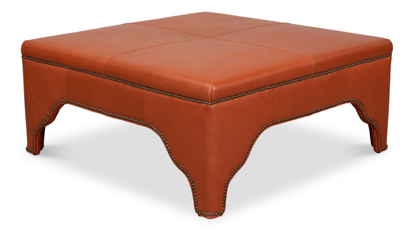 Sarreid Streetman Cocktail Ottoman In Hermes Brown Leather With Aged Brass Nailheads – Elegant Design & Comfort Brown  54266