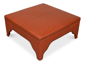 Sarreid Streetman Cocktail Ottoman In Hermes Brown Leather With Aged Brass Nailheads – Elegant Design & Comfort Brown  54266