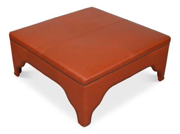 Sarreid Streetman Cocktail Ottoman In Hermes Brown Leather With Aged Brass Nailheads – Elegant Design & Comfort Brown  54266