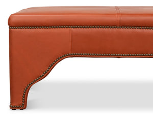 Sarreid Streetman Cocktail Ottoman In Hermes Brown Leather With Aged Brass Nailheads – Elegant Design & Comfort Brown  54266