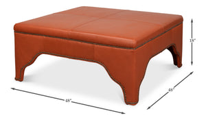 Sarreid Streetman Cocktail Ottoman In Hermes Brown Leather With Aged Brass Nailheads – Elegant Design & Comfort Brown  54266