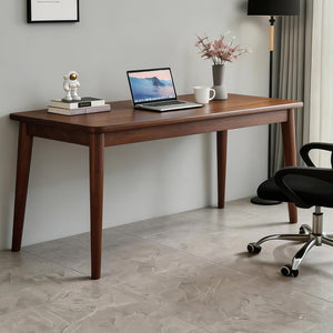 English Elm Solid Rubberwood Writing Desk Mid Century Modern Tapered Legs Walnut Finish Small Spaces W5368P460433