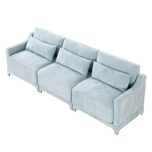 English Elm Three-Seater Sofa In Sky Blue Chenille - Ergonomic Design With Lumbar Pillow, Perfect For Any Space! W714S01206-GIGA