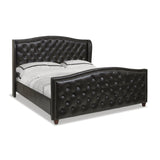 English Elm Marcella Upholstered Shelter Headboard Bed Set, King, Vintage Black Brown Faux Leather