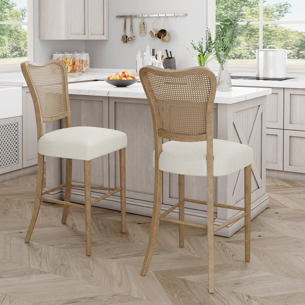 English Elm Christopher Knight Home® - BARSTOOL( Vintage Retro Set of 2) Fabric Seat Rubberwood Frame Cane Weave Durable Comfort Stylish Appeal N779P171193B