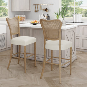 English Elm Christopher Knight Home® - BARSTOOL( Vintage Retro Set of 2) Fabric Seat Rubberwood Frame Cane Weave Durable Comfort Stylish Appeal N779P171193B