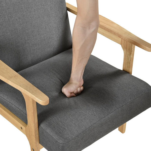 English Elm Modern Mid-Century Accent Chair Walnut Frame with Textured Linen Upholstery and Cushioned Seat Comfortfulness Dark Gray,Natural 26.5 L x 23.5 W x 10 H B011P308036